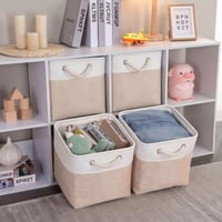 Mangata kutija za pohranu od tkanine 33x38x33 cm kaki bijela za ormar, policu, za odjeću, set od 4 komada 3