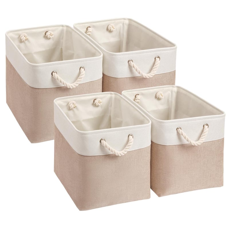 Mangata kutija za pohranu od tkanine 33x38x33 cm kaki bijela za ormar, policu, za odjeću, set od 4 komada