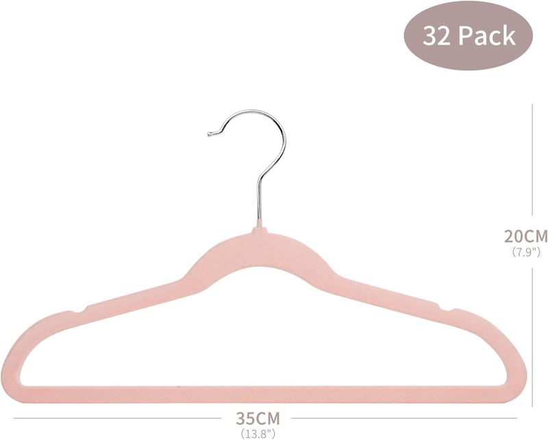 ManGotree 35 cm gyerek ruhaakasztó szett 32 db, forgó horoggal, csúszásmentes filc, rózsaszín