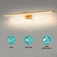 MantoLite LED Tükörlámpa 90 cm Réz - 16W, 3000K Meleg Fehér Fény, IP44 Vízálló, Húzókapcsolós Fürdőszobai Fali Világítás, 270° Állítható 5