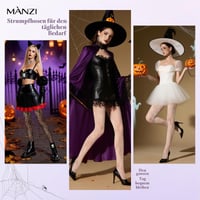 Dámske vzorované sieťované pančuchové nohavice MANZI, čierne s leopardím vzorom a motívom hviezd a mesiaca, s vysokým pásom, pružné, halloweenske pančuchy, 2 páry 6