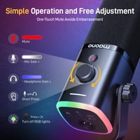Microfon Gaming MAONO PD100XS XLR/USB pentru PC, Microfon Dinamic pentru Streamer și Podcast, Reducerea Zgomotului, Funcție Mute, Control Volum, RGB, Braț Microfon, Negru 4