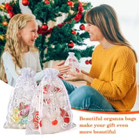 MAOOY 100 db Arany Organza Ajándéktasak 17x23 cm - Ékszertasak Húzózsinórral Esküvőre, Születésnapra - Újrahasználható Díszzacskó Mintával 3