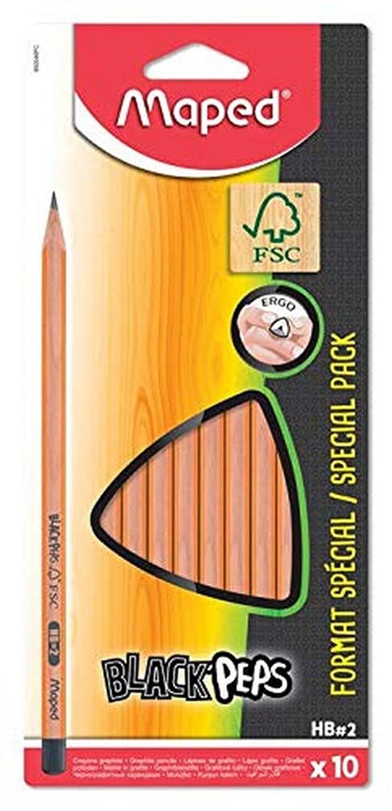 Grafitová ceruzka Maped Black'Peps HB – 10 ks, ergonomická trojhranná drevená ceruzka, certifikát FSC, farbený hrot