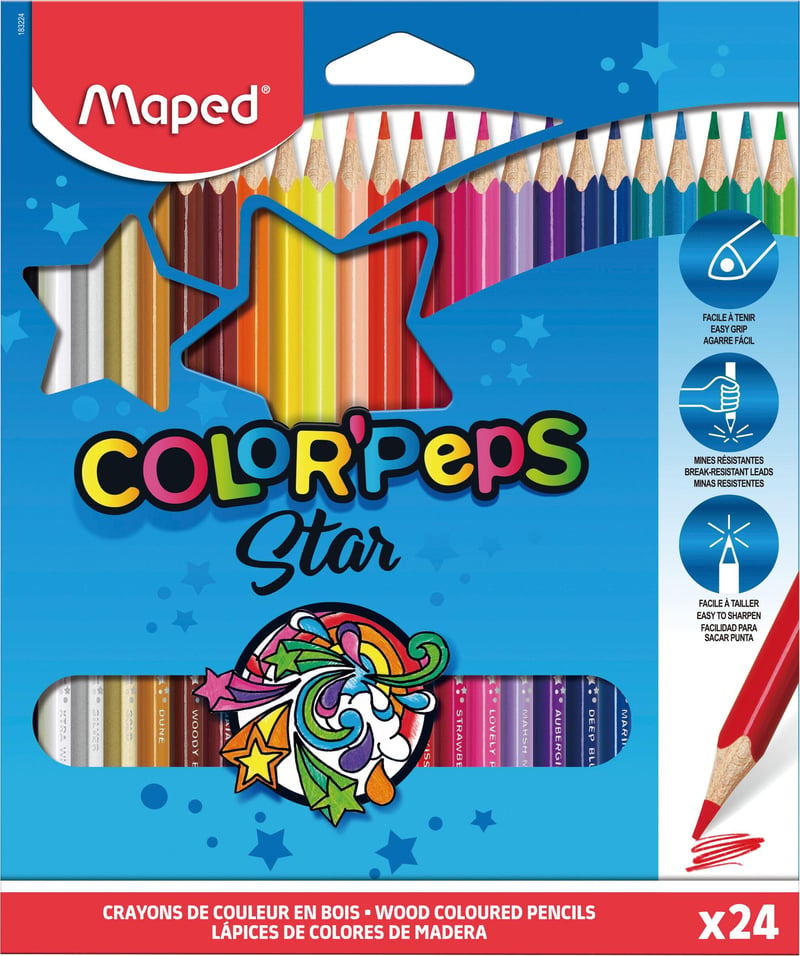 Set creioane colorate triunghiulare Maped Color'Peps – 24 bucăți, culori asortate
