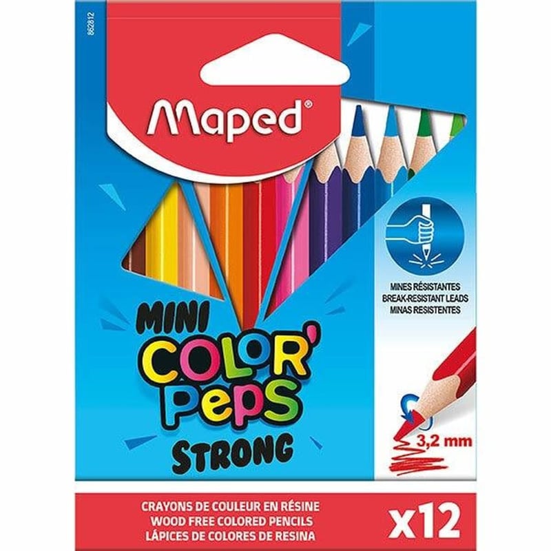 Maped Color'Peps Strong Mini Trojhranné farebné ceruzky 12 ks – 3,2 mm hrubá tuha, ergonomický úchop