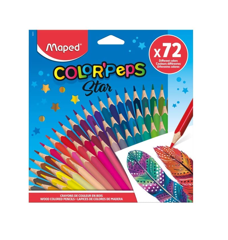 Set creioane colorate triunghiulare Maped Colour'Peps Star – 72 bucăți, din lemn certificat FSC, prindere ergonomică