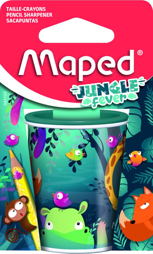 Maped Jungle Fever metalno šiljilo s dvije rupe različitih veličina, u ambalaži koja se može reciklirati