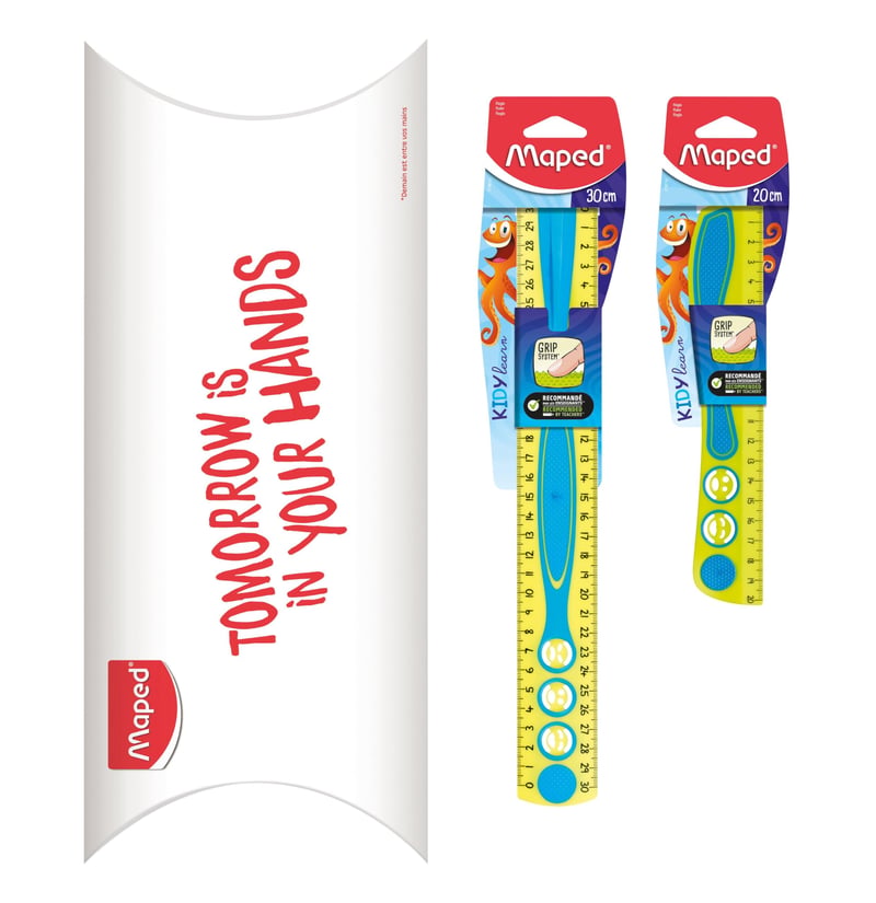 Sada pravítok Maped Kidy'Grip 2 ks – 20 cm + 30 cm pravítko – Protišmykový systém úchopu, ľahko čitateľná stupnica – modrá/zelená