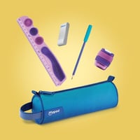 Školská súprava Maped Kidy Learn Concentration, 4-dielna, fialová – 20 cm pravítko, strúhadlo, guma, grafitová ceruzka so senzorickým hrotom 7