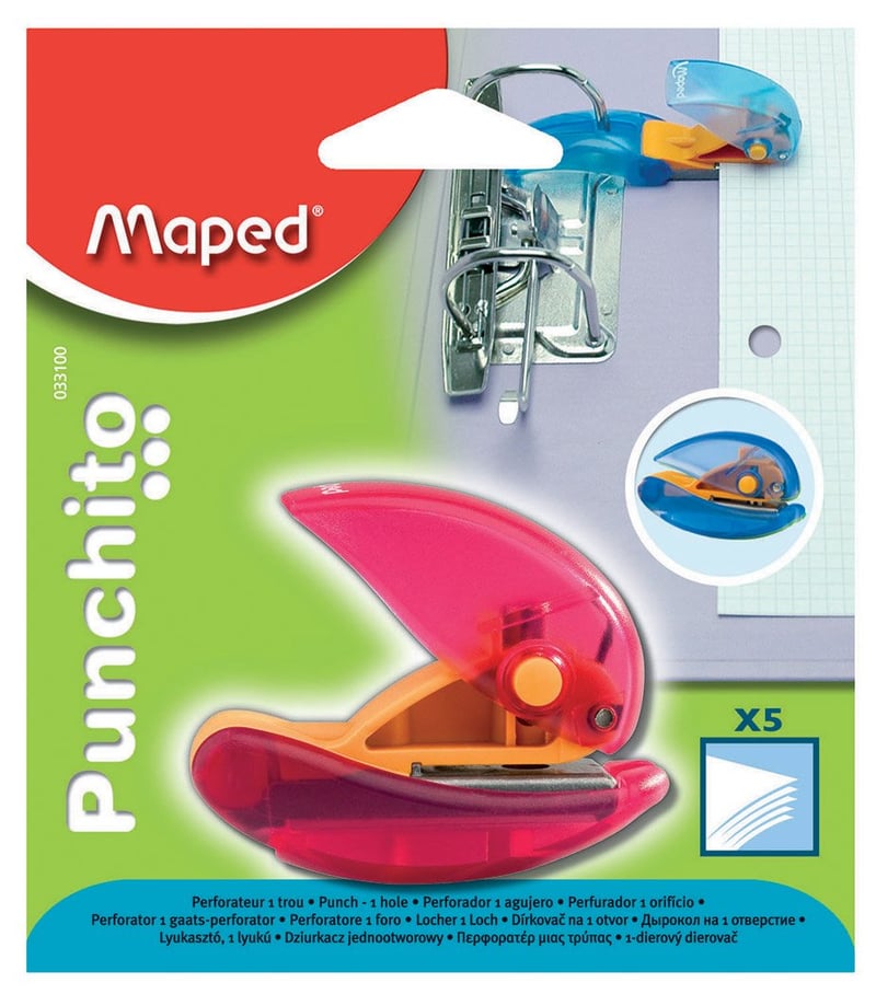 Jednodierkový dierovač Maped Punchito – rôzne farby