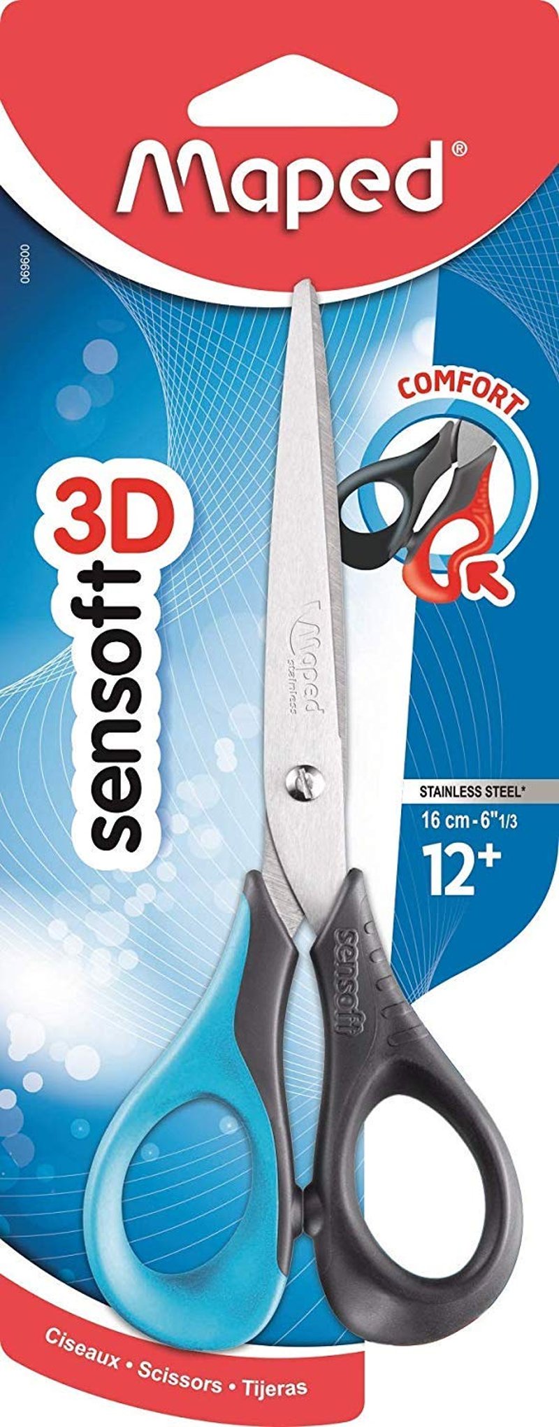 Detské nožnice Maped Sensoft 16 cm – Ergonomické mäkké krúžky pre pravákov – modré, ružové, zelené alebo červené – 2 ks