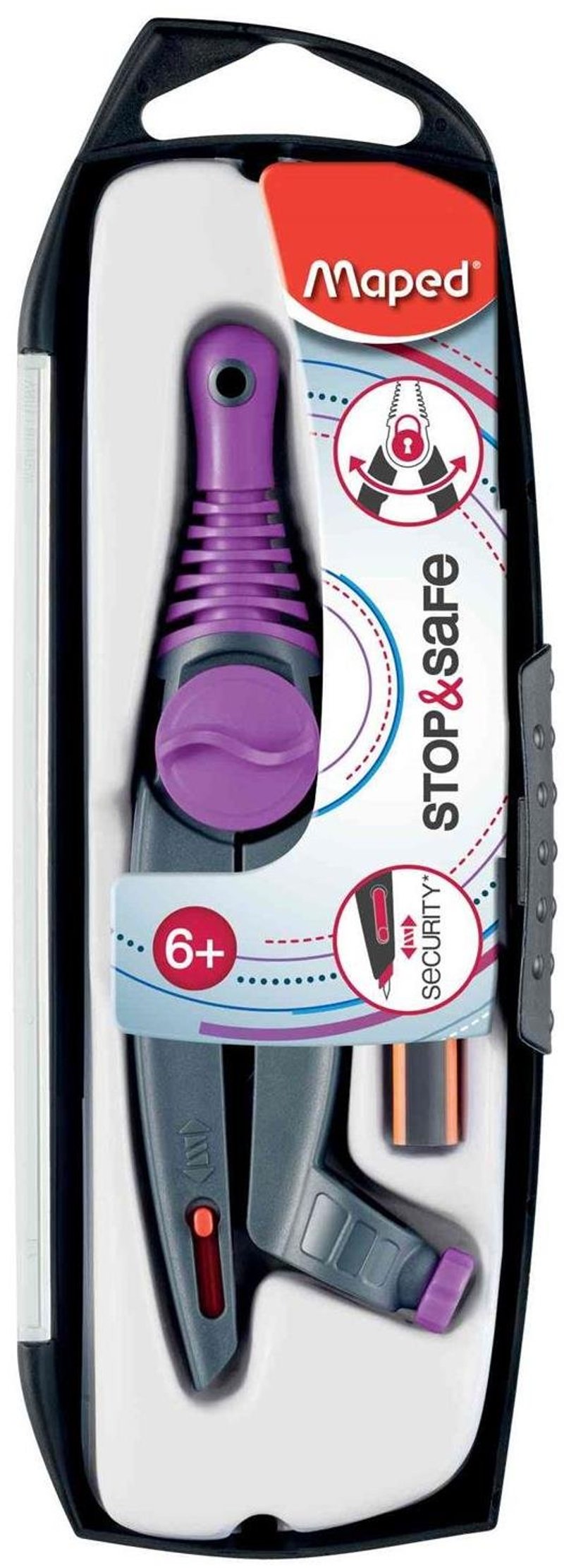 Compas Maped Stop and Safe 192611 cu inel adaptor, set de 10 bucăți, instrument de desen pentru școală