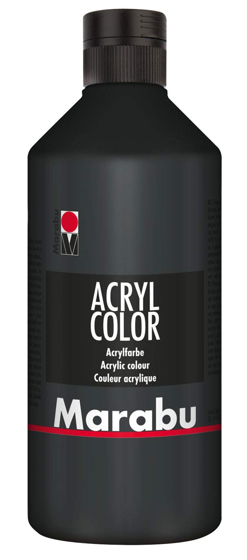 Akrylová farba Marabu Acryl Color – čierna, 500 ml – na vodnej báze, rýchloschnúca, vodoodolná, nanášateľná štetcom alebo špongiou, na plátno, papier