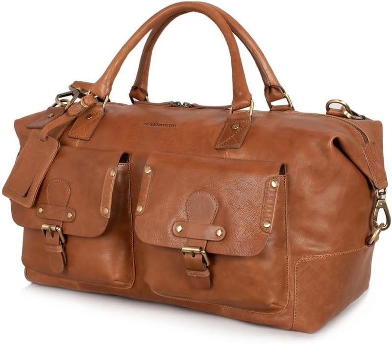 Marc Peter Wax Tan Bőr Utazótáska Férfiaknak Hétvégi Weekender Duffel Bag Nagy XL