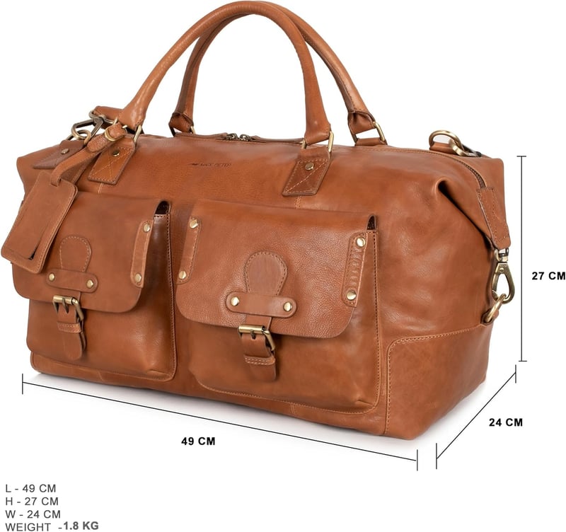 Marc Peter Wax Tan Bőr Utazótáska Férfiaknak Hétvégi Weekender Duffel Bag Nagy XL