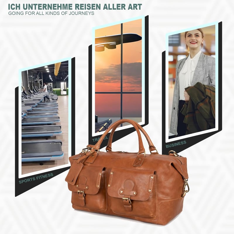 Marc Peter Wax Tan Bőr Utazótáska Férfiaknak Hétvégi Weekender Duffel Bag Nagy XL