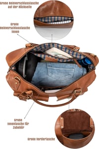 Marc Peter Wax Tan Bőr Utazótáska Férfiaknak Hétvégi Weekender Duffel Bag Nagy XL 7