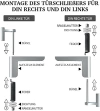 MARIE Automata Ajtócsukó Fúrás Nélkül - Könnyű Beltéri Ajtókhoz, Fémes Kivitel, Szivacsos Védőpárnával, Állítható Záróerővel, Ezüst 6