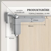 MARIE Automata Ajtócsukó Fúrás Nélkül - Könnyű Beltéri Ajtókhoz, Fémes Kivitel, Szivacsos Védőpárnával, Állítható Záróerővel, Ezüst 3