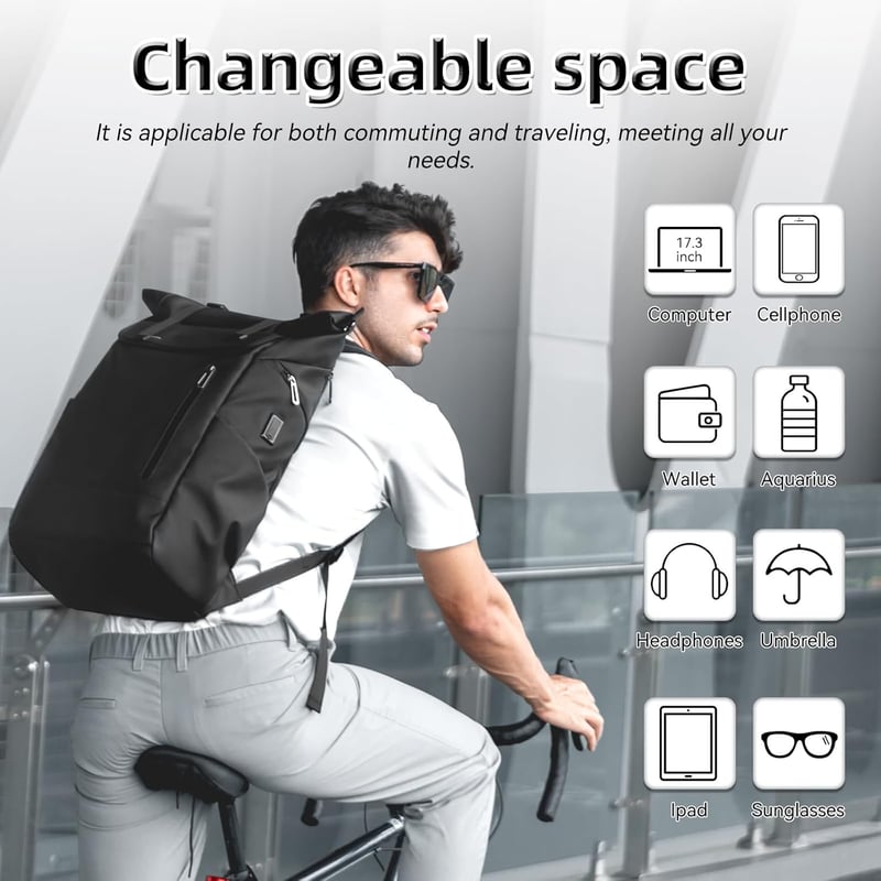Mark Ryden Rolltop Hátizsák Férfiaknak, 20-29L Vízálló Laptoptáska 17,3 Colos Notebookhoz, USB Töltőporttal, Bővíthető Kapacitással