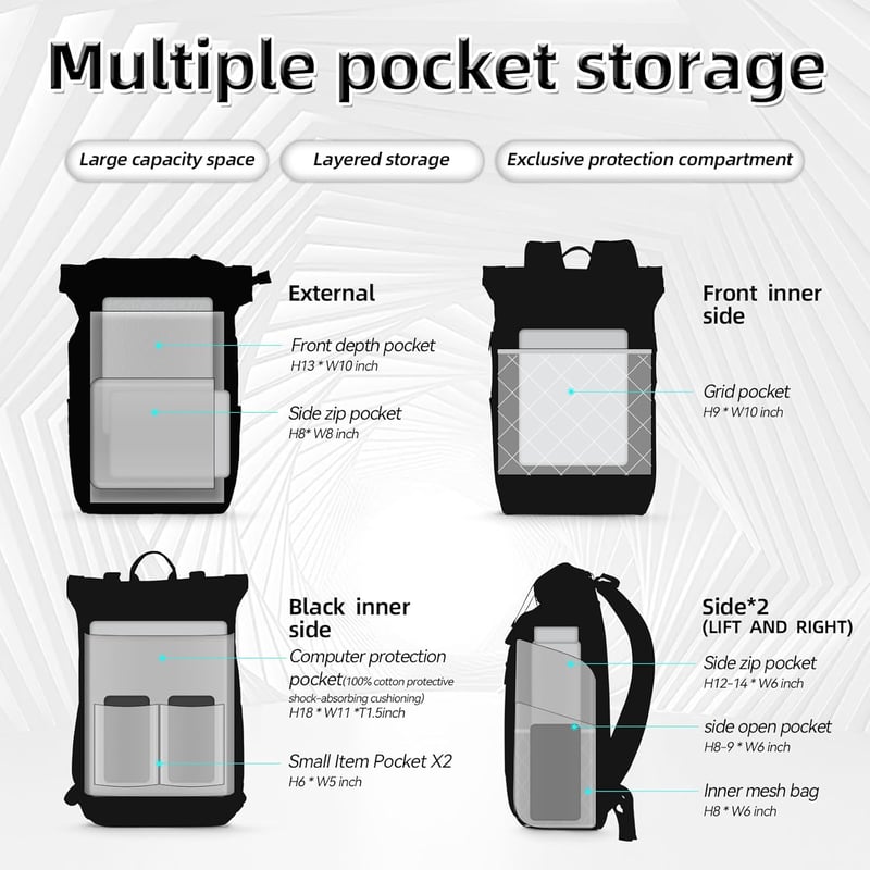 Mark Ryden Rolltop Hátizsák Férfiaknak, 20-29L Vízálló Laptoptáska 17,3 Colos Notebookhoz, USB Töltőporttal, Bővíthető Kapacitással
