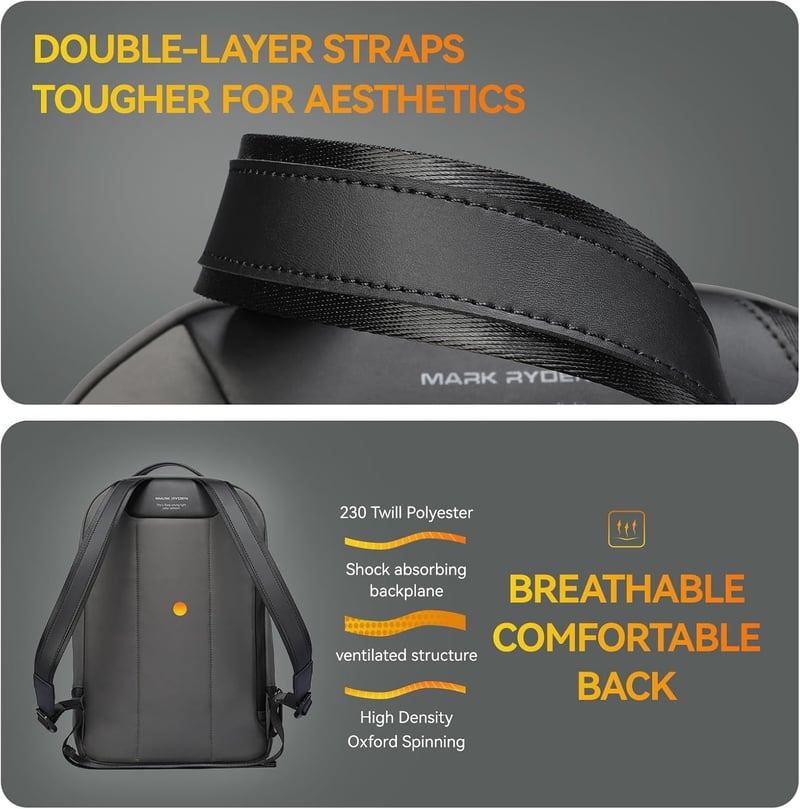 Mark Ryden Unisex Hátizsák Laptoptartóval - Vízálló, YKK Cipzáras Városi Táska Iskolába, Munkába - Könnyű, Strapabíró Hátizsák Világosszürke