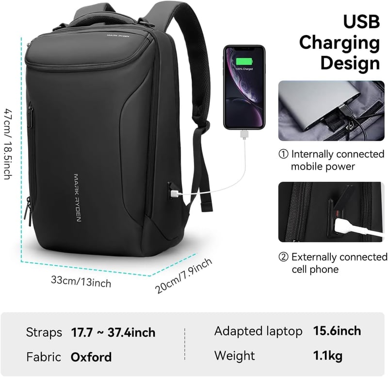 Mark Ryden vízálló laptop hátizsák 17,3" USB csatlakozóval férfiaknak üzleti napi használatra