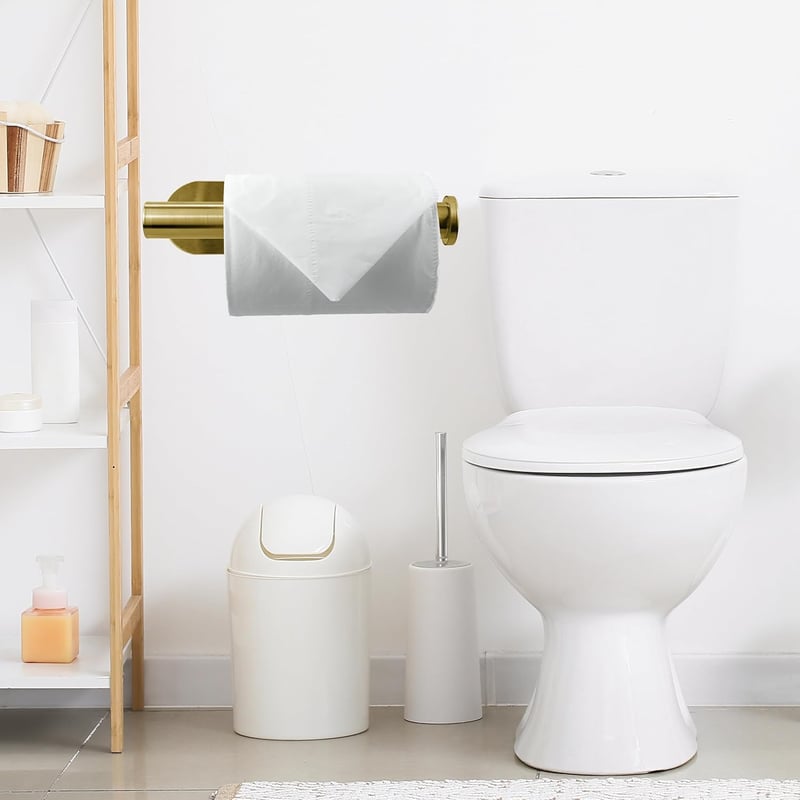 Markcco Öntapadós WC-papír Tartó - Prémium SUS304 Rozsdamentes Acél, Arany Színű, Fúrás Nélkül Rögzíthető Fürdőszobába, Konyhába