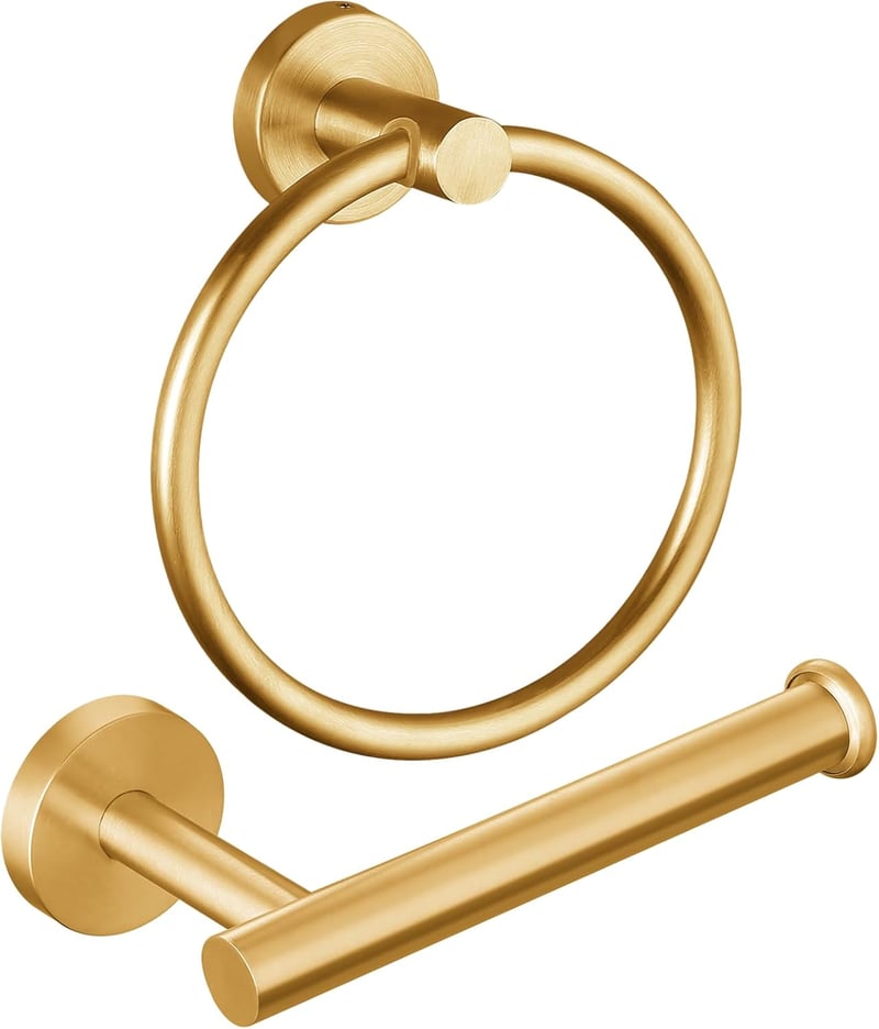 Markcco Törölközőtartó Gyűrű és WC Papír Tartó Szett, 2 Részes Arany Rozsdamentes Acél Fürdőszoba Kiegészítő SUS304