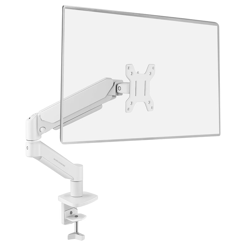 Suport Monitor Mars Gaming MARM-PRO1 cu Arc pe Gaz, pentru Ecrane de până la 32 inchi, Rotație 360 de grade, Înălțime Reglabilă, VESA 75x75 și 100x100, Alb