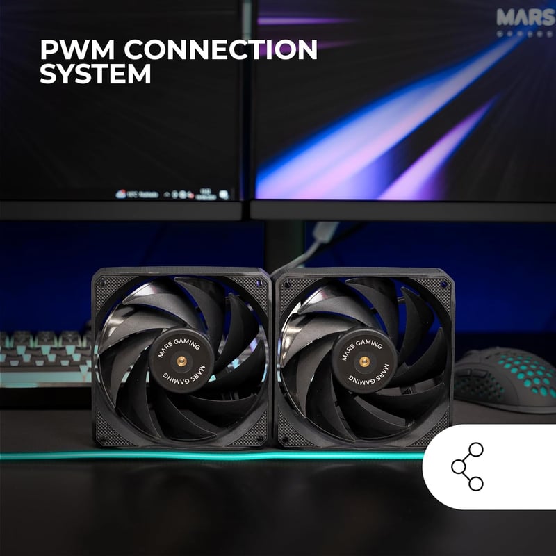 Mars Gaming MF-NCLX2 2x 120mm Ultra Csendes Ventilátor, Hibrid Lapát, FDB Csapágy, PWM, Fekete