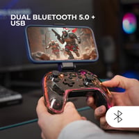 Gamepad Mars Gaming MGP-BT2 Bluetooth 5.0, RGB Neon, Feedback Haptic, Trăgaci analogic, Suport pentru smartphone (max. 7"), Switch, PC, Android, iOS, PS3, PS4, Transparent 2