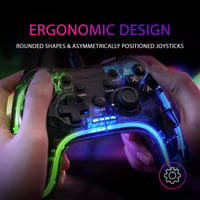 Herný ovládač Mars Gaming MGPC Professional Neon RGB, duálna haptická vibrácia – priehľadný 6