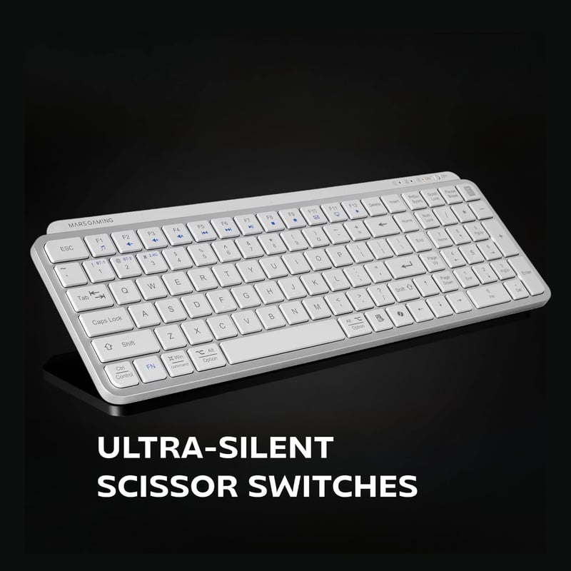 Mars Gaming MK-SILENKEYS Vezeték nélküli Kompakt Billentyűzet, Alacsony Profil, Csendes Kapcsoló, Bluetooth 5.1, 200h Akkumulátor, PC/Mac, F