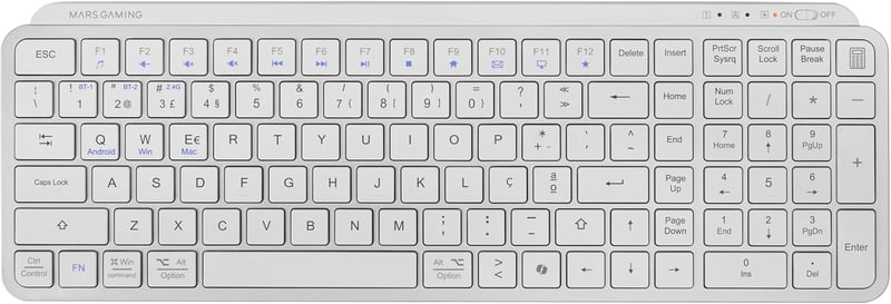 Mars Gaming MK-SILENKEYS Vezeték nélküli Kompakt Billentyűzet, Alacsony Profil, Csendes Kapcsoló, Bluetooth 5.1, 200h Akkumulátor, PC/Mac, F