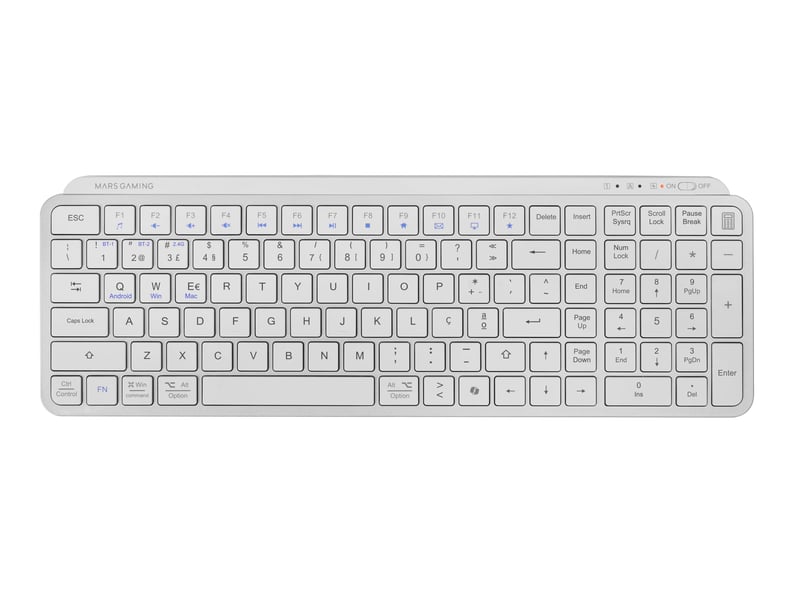 Kompaktná bezdrôtová klávesnica Mars Gaming MK-SILENKEYS, Bluetooth 5.1, PC/Mac – biela