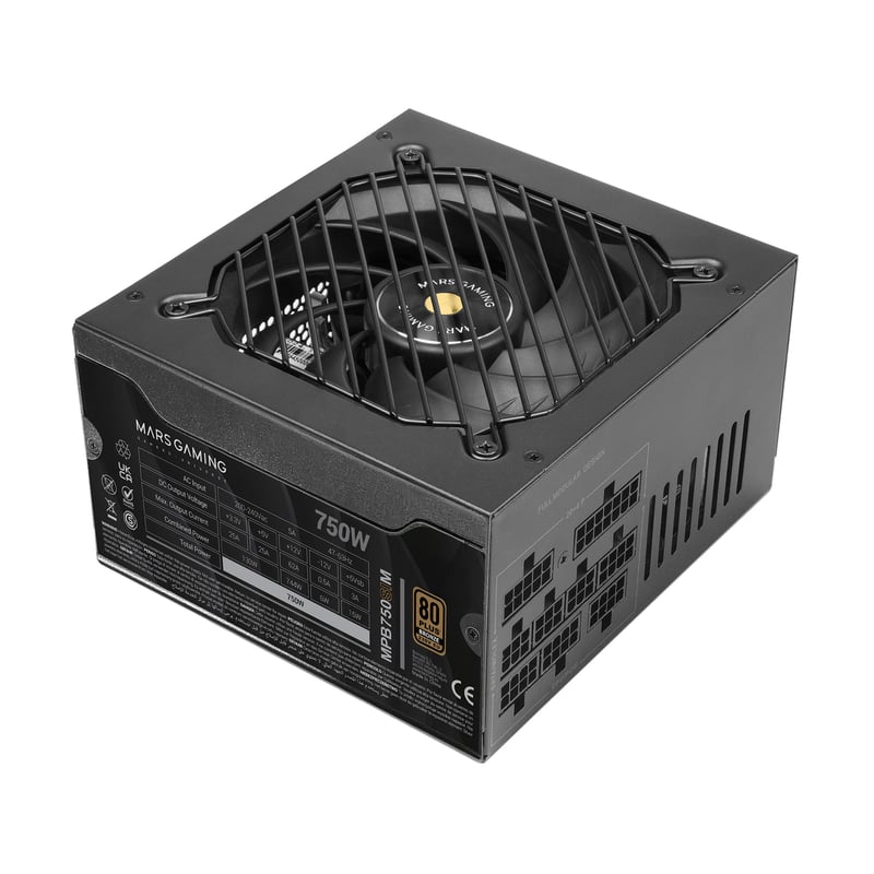 Sursă de alimentare Mars Gaming MPB750SIM complet modulară ATX 750W, 80Plus Bronze, eficiență 90%, ventilator SI Extreme Silence de 140 mm, negru