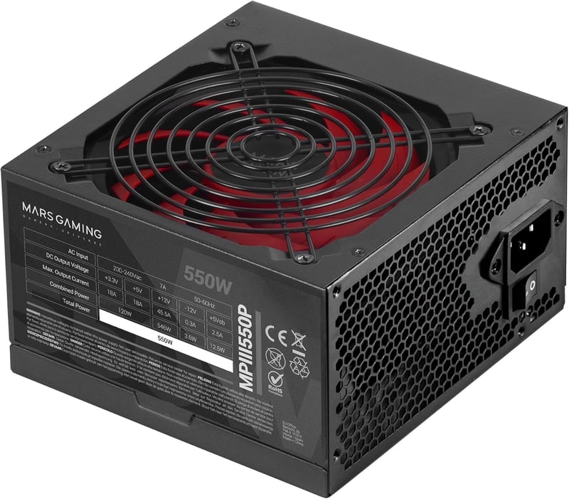 Mars Gaming MPIII550P ATX tápegység, 550W, APFC, 120 mm FDB ventilátor - fekete