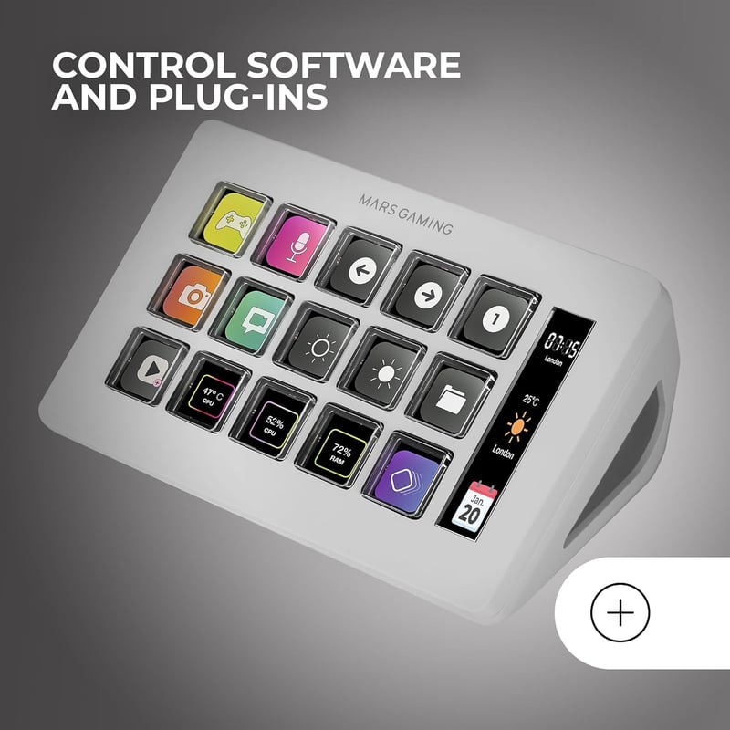 Mars Gaming MSD-ONE Slim Kontrol Deck 15 LCD Gomb Fehér - MSDONEW