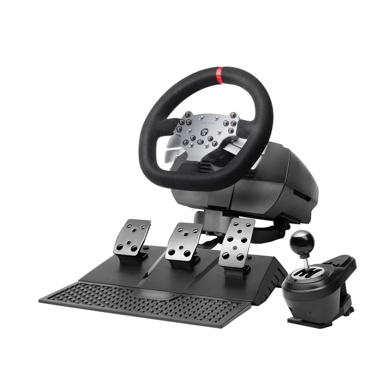SimRacing volant Mars Gaming MWH-RSX s Force Feedback a duálnym motorom, 3-pedálovou súpravou, H-radiacou pákou s 12 stupňami, 14 tlačidlami, PC/PS4/Xbox Series X