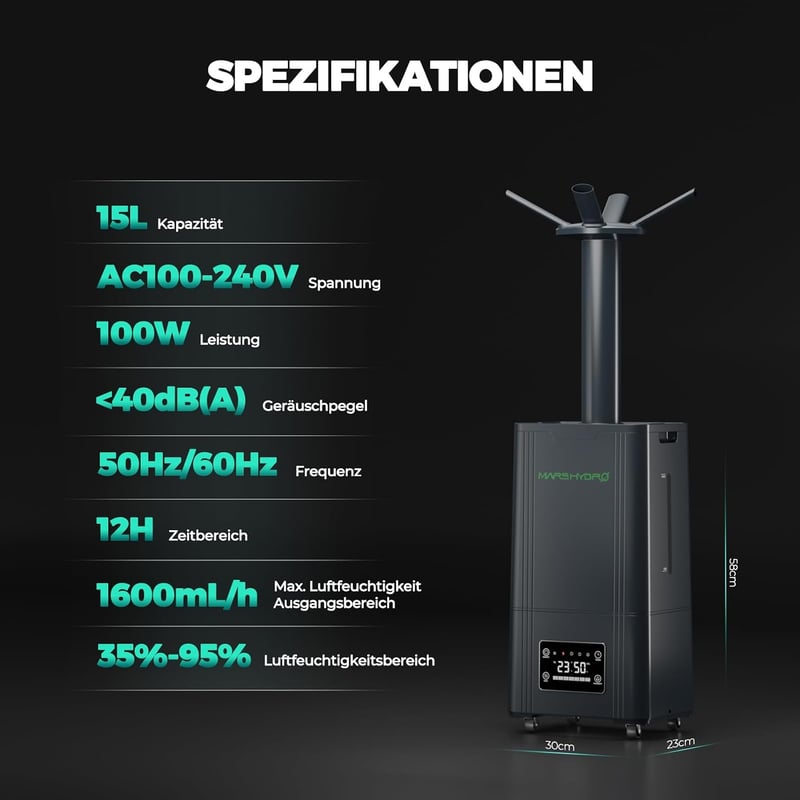 MARS HYDRO 15 literes ultrahangos növényi párásító felülről tölthető állítható páratartalom időzítő csendes növény sátorhoz beltérben hálósz