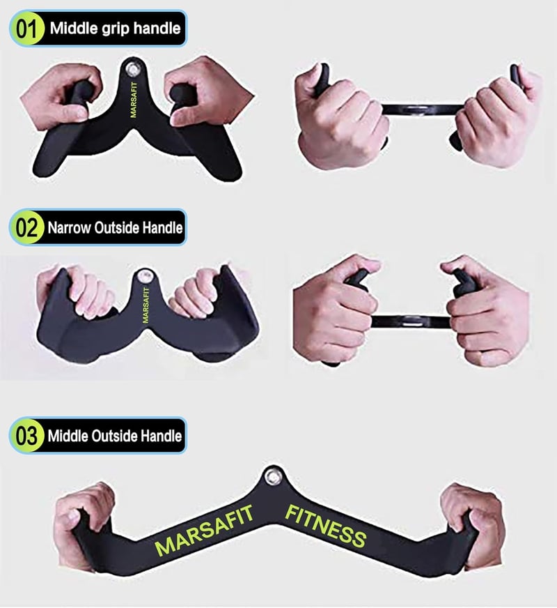MARSAFIT Edzőtermi Kábeles Csigás Géphez Tartozék Szett - T-bar, V-bar, Bicepsz, Tricepsz és Hátizom Erősítő Fogantyúk Otthoni Edzéshez