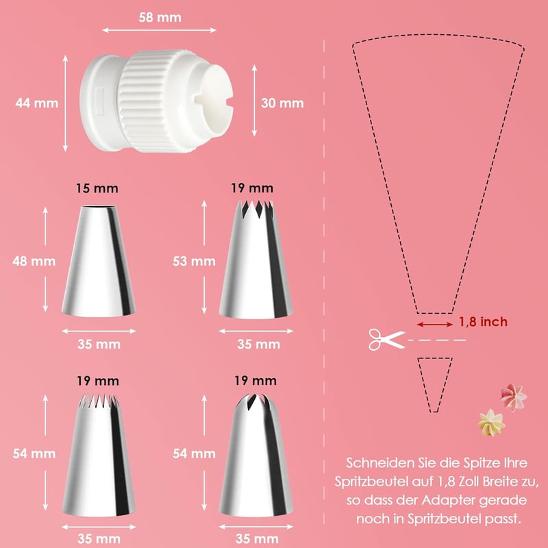 Marsred 304 rozsdamentes cukrászsütemény díszítő fúvóka szett 5db XL adapter