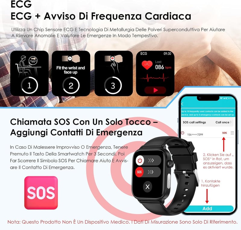 Marsyu ET570 Okosóra 1.96" Kijelzővel - EKG, Vérnyomás, Testhőmérséklet Mérés, Bluetooth Hívás, 100+ Sportmód, SOS Vészhívás, Testzsír Analí