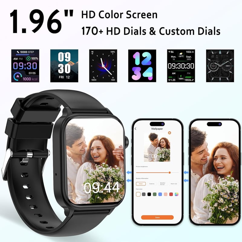 Marsyu ET570 Okosóra EKG Funkcióval - Vérnyomás, Testhőmérséklet, Pulzusmérő, Bluetooth Hívás, 1.96" HD Kijelző, IP68 Vízálló, 100+ Sportmód