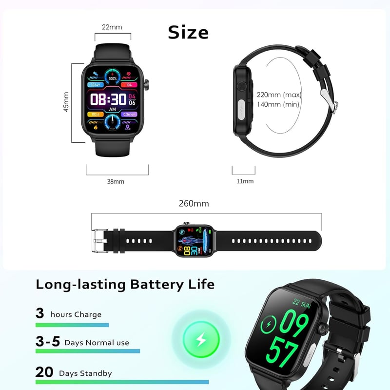 Marsyu ET570 Okosóra EKG Funkcióval - Vérnyomás, Testhőmérséklet, Pulzusmérő, Bluetooth Hívás, 1.96" HD Kijelző, IP68 Vízálló, 100+ Sportmód
