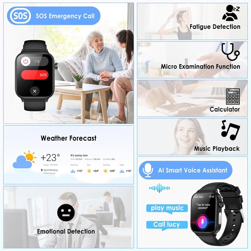 Marsyu ET570 Okosóra EKG Funkcióval - Vérnyomás, Testhőmérséklet, Pulzusmérő, Bluetooth Hívás, 1.96" HD Kijelző, IP68 Vízálló, 100+ Sportmód