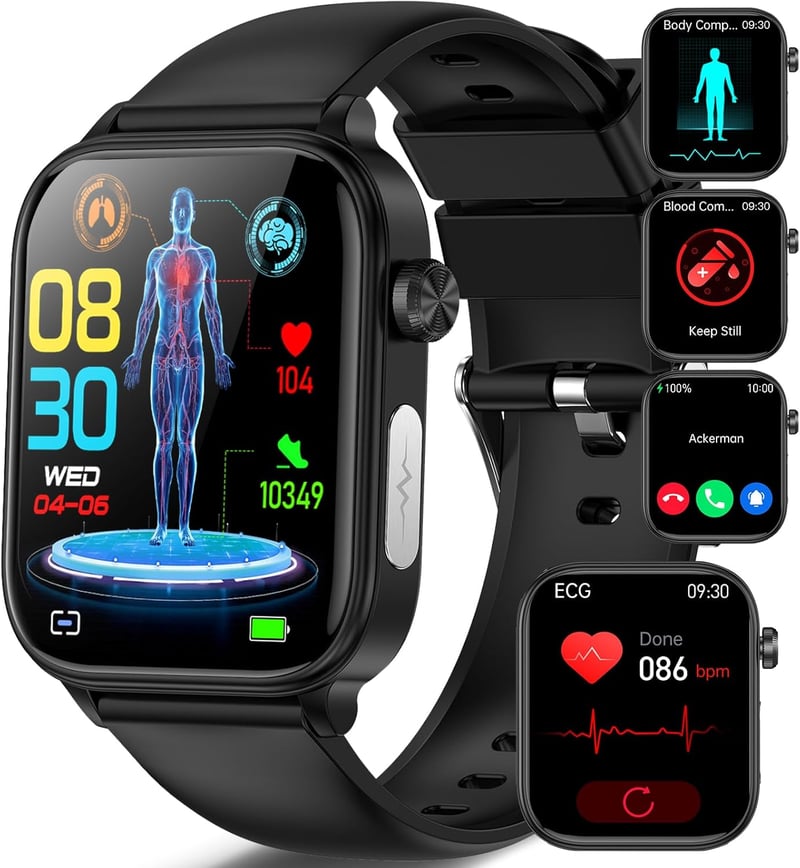 Marsyu ET570 Okosóra EKG Funkcióval - Vérnyomás, Testhőmérséklet, Pulzusmérő, Bluetooth Hívás, 1.96" HD Kijelző, IP68 Vízálló, 100+ Sportmód