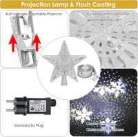 Marsyu Karácsonyfacsúcs Csillag LED Hópehely Projektorral - 3D Ezüst Csillámló Forgó Fényeffekt, 25,7 cm, Ünnepi Dekoráció Otthonra 3